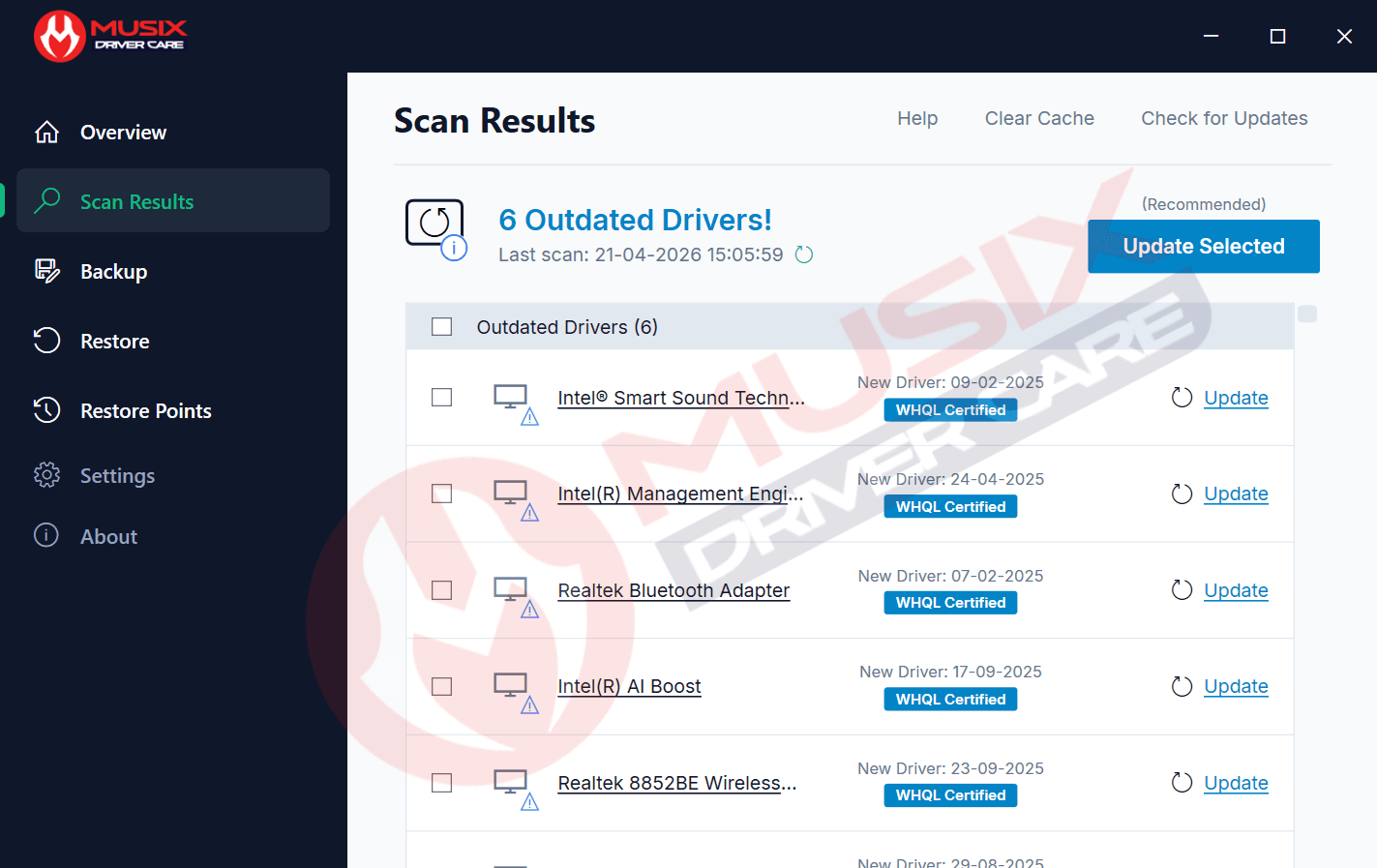 Musix Driver Care - Scan Results
